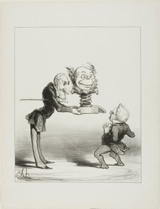 Isä Molé tuo uudenvuoden lahjoja pienelle Thiersille, levy 62 Actualitésista. tekijältä Honoré Victorin Daumier