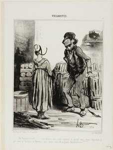 "Ha! Hemmmmmmmnit vaimo... kuinka hauskaa meillä olikaan, kun olimme kahdeksantoista.... ei miehiä ei naisia..... vain me Auvergnen asukkaat", levy 5 Vulgarités-ohjelmasta. tekijältä Honoré Victorin Daumier