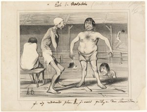 En mene sinne enää! - Luulen, että tuolla alhaalla on rapuja..., levy yksi Les Baigneurs -elokuvasta. tekijältä Honoré Victorin Daumier