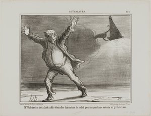 Monsieur Babinet päättää itse sammuttaa auringon, jotta hänen ennustuksensa toteutuisivat, levy 386 Actualités-lehdestä. tekijältä Honoré Victorin Daumier