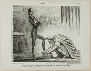 Herra Hume fantasioimassa Julius Caesarista kiillottamassa saappaitaan, laatta 388, Actualités-julkaisusta. tekijältä Honoré Victorin Daumier