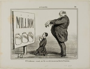 Herra Prudhomme omistaa poikansa pariisilaisten uudelle Jumalalle, Actualités-lehden levy 366. tekijältä Honoré Victorin Daumier