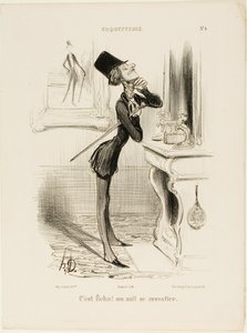 "Voi räjähdys! Minä en näköjään osaa solmua!" Lautanen 4 Coquetteriestä. tekijältä Honoré Victorin Daumier
