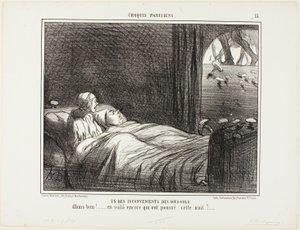 Yksi kellarissa asumisen haitoista. "Katsokaa, tässä on lisää viime yönä kasvaneita...", laatta 15 Croquis Parisiens -teoksesta. tekijältä Honoré Victorin Daumier
