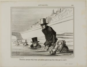 Pariisilaiset ryhtyvät jo varotoimiin välttääkseen komeetan paahtamisen, levy 410 Actualitésista tekijältä Honoré Victorin Daumier