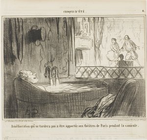 Pariisin teattereiden parannusehdotus, joka ei jätä vaikuttamatta koiranpäivinä, levy 4 alkaen Croquis d
