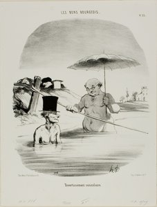 Rentoutuminen koiranpäivinä, levy 33 Les Bons Bourgeois -ravintolasta. tekijältä Honoré Victorin Daumier