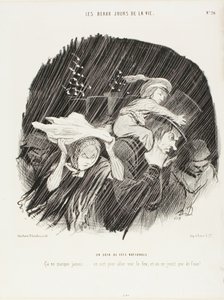 Kansallispäivän ilta. Se ei koskaan petä... menet ulos katsomaan ilotulitusta, ja saat vain vesipeltiä!, levy 20 elokuvasta Elämän parhaat päivät. tekijältä Honoré Victorin Daumier