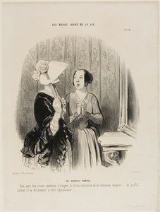Pamelan hattu. "Olette täysin oikeassa, madame, kun otatte käyttöönne tämän uuden hatun hurmaavan muodon...... varsinkin sivulta katsottuna se sopii kauniisti fysiognomianne.....!", levy 76 teoksesta Les Beaux Jours De La Vie. tekijältä Honoré Victorin Daumier