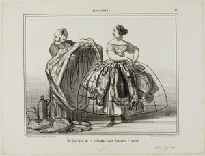 Krinoliinin hyödyllisyys tullien huijaamisessa, levy 414 asiakirjasta Actualités. tekijältä Honoré Victorin Daumier