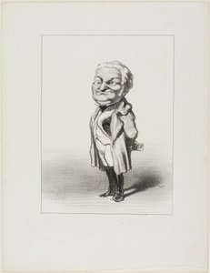 Thiers. Kansalainen Thiers kokeilee Babinin juuri lähettämää uutta takkia, levy 4 teoksesta Les Représentans Représentés. tekijältä Honoré Victorin Daumier