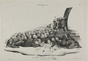 Hyvin nöyrät, hyvin kuuliaiset, hyvin alistuvat ja ennen kaikkea hyvin ahneet alamaiset, levy 136. tekijältä Honoré Victorin Daumier