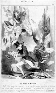 Mysteerien välienselvittely: sarjakuva aiheesta "" Pariisin mysteerit"", julkaissut Eugène Suen saippuaoopperassa - "" Le Charivari" -julkaisussa 16.2.1844 tekijältä Honoré Daumier