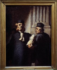 Kuulemisen jälkeen molemmat asianajajat. Honore Daumierin maalaus (1808 - 1879) tekijältä Honoré Daumier