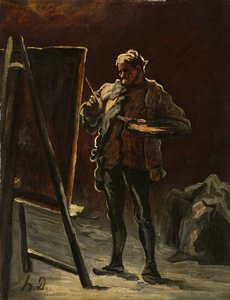 Taiteilija, n. 1870–1875 (öljy kankaalle, asennettu paneeliin) tekijältä Honoré Daumier