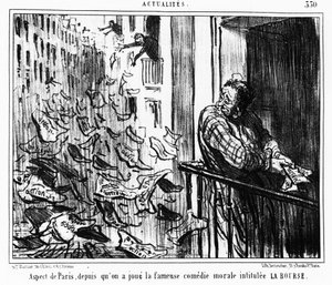 Pariisin esiintyminen kuuluisan moraalisen komedian LA Bourse jälkeen: sarja otettu sarjasta "" Actualites", sarja karikatyyrejä Honore Daumierin pörssissä (1808-1879). “Charivari” tekijältä Honoré Daumier