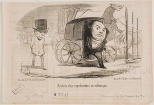Etanaksi kutsutuissa vaunuissa saapuva kansanedustaja tekijältä Honoré Daumier