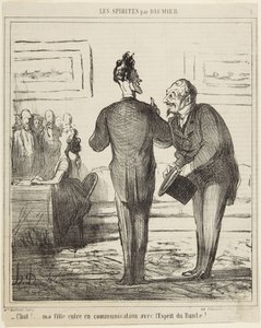Hiljaa...! Tyttäreni ottaa yhteyttä Danten henkeen!, numero 1 sarjasta Spiritistit, julkaisusta Le Charivari tekijältä Honoré Daumier