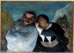 Crispin ja Scapin sanoo myös Scapin ja Silvestre. Molieren näytelmän "Les fourberies de Scapin" kaksi hahmoa luottavat korvaansa. Honore Daumierin (1808-1879) maalaus. 1864 Su. 0,60 x 0,82 m Paris Musee d
