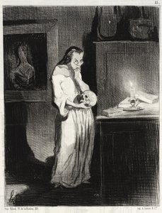 Humanitaarinen kirjailijatar, joka käy miehen kimppuun... tekijältä Honoré Daumier