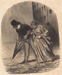 Liian monimutkaisilla jousilla varustetun sateenvarjon haitta tekijältä Honoré Daumier