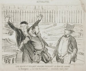 Jean Goujon ja Philibert Delorme etsimässä Louvren sisäpihaa tekijältä Honoré Daumier