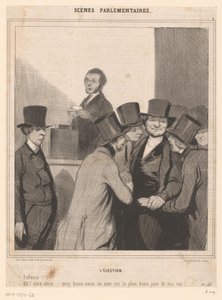 Karikatyyri kahdesta ehdokkaasta vaalituloksen julkistamisen jälkeen tekijältä Honoré Daumier