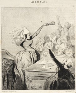 Puheenjohtajatar huutaa täyttä kurkkua: Hyvät naiset!... tekijältä Honoré Daumier