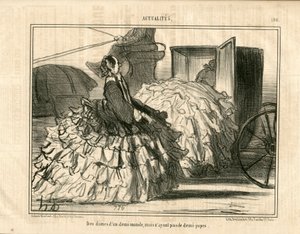 Le Charivari, Satirical in B & B, ca. 1855_5_11: Uutiset n* 190. Ladies of demi-monde, mutta ei hameita. - Muoti, liikenne, krinoliinit - Naisten kuvitus, Honore Daumier (1808-1879) tekijältä Honoré Daumier