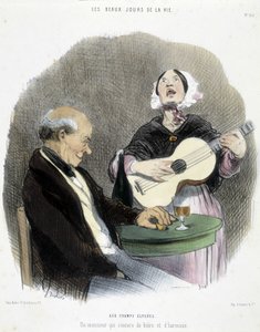 Mies juomassa laulajan seurassa - Honoré Daumierin "Les Beaux Days de la vie" tekijältä Honoré Daumier