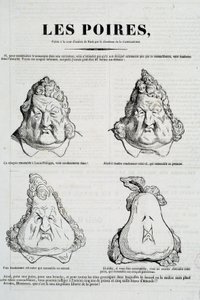 Päärynät: Karikatyyri, joka edustaa Louis Philippen päärynän kasvojen metamorfoosia. Honore Daumierin (1808-1879) piirustus Charles Philipponin (1806-1862) alkuperäisen piirustuksen mukaan "" La Caricature", tammikuu 1832 Paris, Musee Carnavalet tekijältä Honoré Daumier