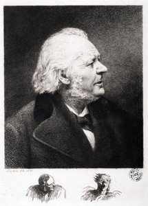 Honore Daumierin (1808-1879), ranskalaisen kaivertajan, maalarin ja kuvanveistäjän muotokuva. Pojan Boulardin kaiverrus tekijältä Honoré Daumier