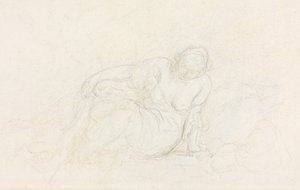 Makaava nainen nojaa käsivarteensa (käänteinen) tekijältä Honoré Daumier