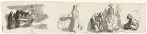 Tutkimusarkki, jossa neljän hahmon ryhmä oikealla (recto) tekijältä Honoré Daumier
