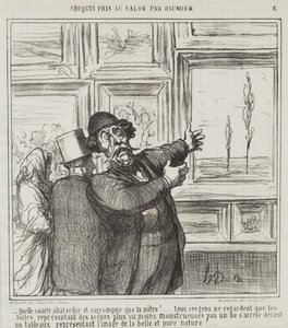 Luonnos, jonka on tehnyt Daumier Salonissa, nro. 6: Katsokaapa, missä rappeutuneessa ja korruptoituneessa maailmassa elämme. . . tekijältä Honoré Daumier