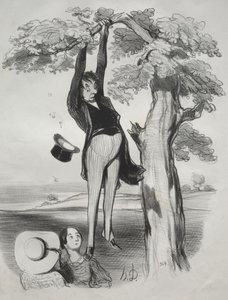 Luumupuun liian voimakkaan ravistelun vaarat (kun ihminen on aikuinen) tekijältä Honoré Daumier