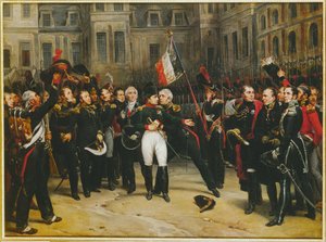 Napoleon hyvästelee keisarillisen kaartin Fontainebleaussa ...