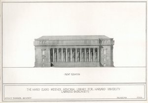 Etukorkeus, Harry Elkins Widener Memorial Library for Harvard University, Cambridge, Massachusetts (litho) tekijältä Horace Trumbauer