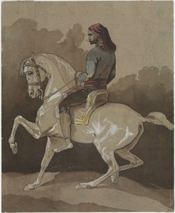Arabi hevosen selässä, noin 1800 (kynä, tussi, akvarelli ja guassi).