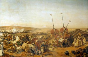 Algerian valloitus (1830-1847): Aumalen herttua Taguinissa vangitsee Abd el Kaderin (Abd-el-Kader tai Ibn Muhyi al-Din al-Hasani) (1807-1883) Smalan (Smalan) tekijältä Emile Jean Horace Vernet
