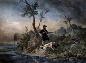 Ankkametsästystä suossa, kaiverrus Horace Vernet