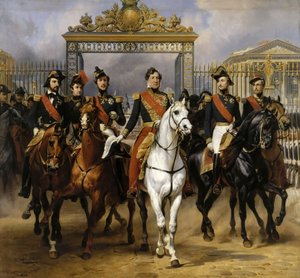 Louis Philippe ja hänen poikansa hevosille lähtevät Versaillesista 10. kesäkuuta 1837 tekijältä Emile Jean Horace Vernet
