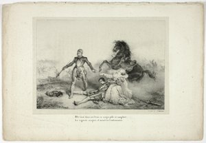 Hän piti sylissään ruumista, joka oli kalpea ja verinen... tekijältä Emile Jean Horace Vernet