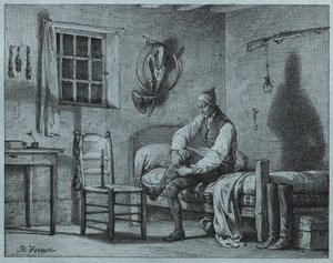 Limierin miespalvelija nousemassa sängystä tekijältä Emile Jean Horace Vernet