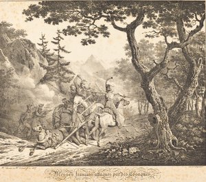 Haavoittunut ranskalainen kasakin kimppuun tekijältä Horace Vernet and Hippolyte Lecomte