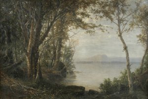 Katahdin-vuori, maisema järven ja vuoren kanssa tekijältä Horace Wolcott Robbins