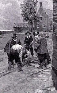 "Jotkut sivustakatsojista sanoivat: "Hän on humalassa. Se katoaa pian."", kuvitus "New York Slave Traders" -julkaisusta, Thomas A. Janvier, pubi. Harper