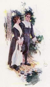 Kuvitus Henry Wadsworth Longfellowin kosiskeluun Miles Standish (värilitho)