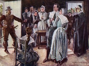 Kuvitus Henry Wadsworth Longfellowin The Courtship of Miles Standishin teokseen (värilitho)