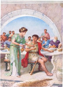 "Kun hän katsoi, hän kutistui ja vapisi", kuvitus kappaleeseen "Kuinka Theseus tappoi miesten syöjät", Charles Kingsleyn (1819-75) Kreikan satujen sankareista (värilitho) tekijältä Howard Davie